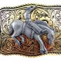 Made in USA Western Goldtone Black Cowboy on Broncho Belt Buckle #102113m