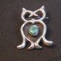 Vintage Sandcast Native American Silver Turquoise Owl Brooch