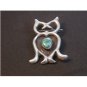Vintage Sandcast Native American Silver Turquoise Owl Brooch