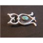 Vintage Sandcast Native American Silver Turquoise Owl Brooch