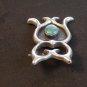 Vintage Sandcast Native American Silver Turquoise Owl Brooch