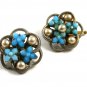 Ladies True Vintage Silvertone Faux Pearls Blue Flowers Cufflinks Unmarked