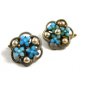 Ladies True Vintage Silvertone Faux Pearls Blue Flowers Cufflinks Unmarked