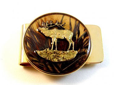 New Old Stock Moose in Brown Woods Money Clip