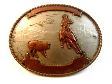 Vintage German Silver Western Cowboy Belt Buckle by Comstock Silversmiths