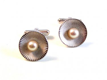 Vintage Sterling Silver & Cultured Pearl Cufflinks by Destino