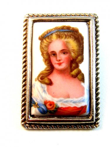 Vintage Limoges Hand Painted Portrait Brooch of a Lady Brooch