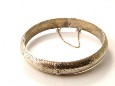 Vintage Engraved Stering Silver Bangle Bracelet