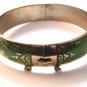 Vintage Siam Sterling Silver Light Green Niello Enamel Bangle Bracelet