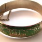 Vintage Siam Sterling Silver Light Green Niello Enamel Bangle Bracelet