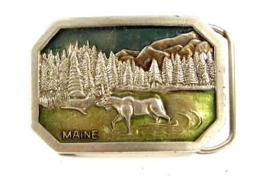 Vintage Maine Moose Woods Belt Buckle 10282013
