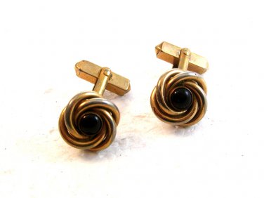 Vintage Gold Tone & Red Art Deco  Cufflinks by Swank