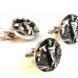 Vintage Silver Tone Golf Golfer Cufflinks & Matching Tie Clasp