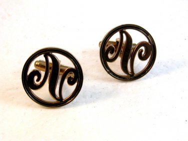 Vintage Gold Tone Initial or Letter N Cufflinks