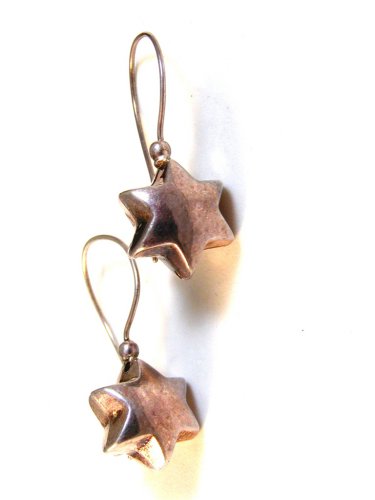 Large Vintage Sterling Silver Puffy Star Pierced Earrings