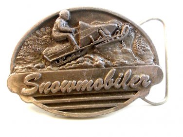 Vintage 1990 Snowmobiler Belt Buckle Made in U.S.A. by C&J