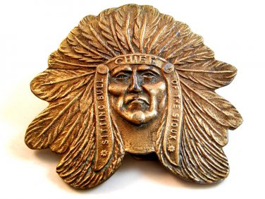 Vintage Brass Sitting Bull Chief of the Sioux Native American Belt Buckle