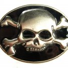 Vintage Silvertone & Black Skull & Cross Bones Belt Buckle Unbranded 62915