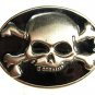 Vintage Silvertone & Black Skull & Cross Bones Belt Buckle Unbranded 62915