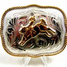 Small Western Cowboy Bull Riding Belt Buckle Silver Strike by 3D