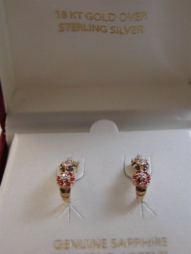 Sterling Silver & 18Kt Gold Diamond Accent Multi Stone Earrings