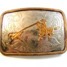 Vintage German Silver Calf Roping Western Cowboy Belt Buckle