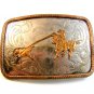Vintage German Silver Calf Roping Western Cowboy Belt Buckle