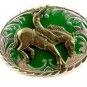 Western Silvertone Green Cowboy on Broncho Belt Buckle #102113s
