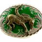 Western Silvertone Green Cowboy on Broncho Belt Buckle #102113s