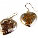 Sterling Silver & Gold 2 Tone Angel & Heart Pierced Earrings