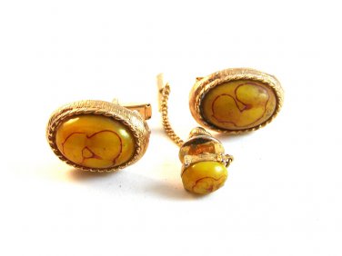 Vintage Gold Tone Cufflinks & Tie Tac