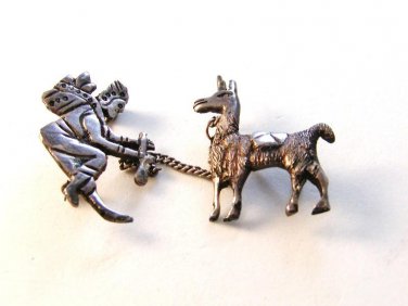 Vintage Peru / Austria Silver Stubborn Llama Man Brooch