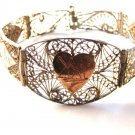 Sterling Silver Filigree 2 Tone Egyptian Revival Heart Bracelet