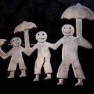 Vintage Taxco Mexican Dad Kids Boy Girl Mom Smiles Umbrellas Brooch