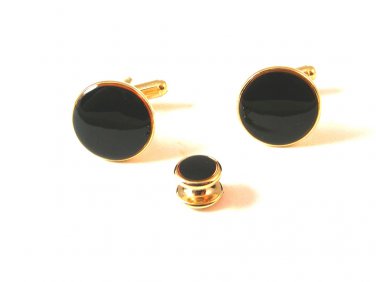 Unsigned Gold Tone & Black Cufflinks &  Tie Tac ???