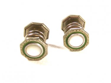 1910-20's Art Deco Mother Pearl Silvertone Green Cufflinks by SNAP LINK 72315