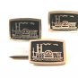 Unsigned Vintage Silver Tone Steamboat Cufflinks & Tie Clasp