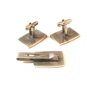 Unsigned Vintage Silver Tone Steamboat Cufflinks & Tie Clasp