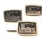 Unsigned Vintage Silver Tone Steamboat Cufflinks & Tie Clasp