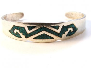 Vintage Taxco Mexican Sterling Silver Turquoise Cuff Bracelet