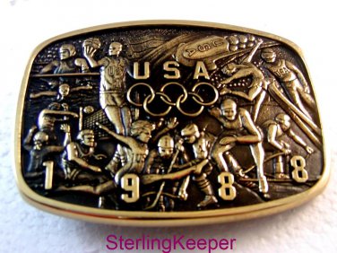 1988 Olympics Solid Brass Belt Buckle, by 8 K SilverSmiths USA