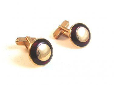 Vintage Gold Tone & Red Cufflinks Signed Swank