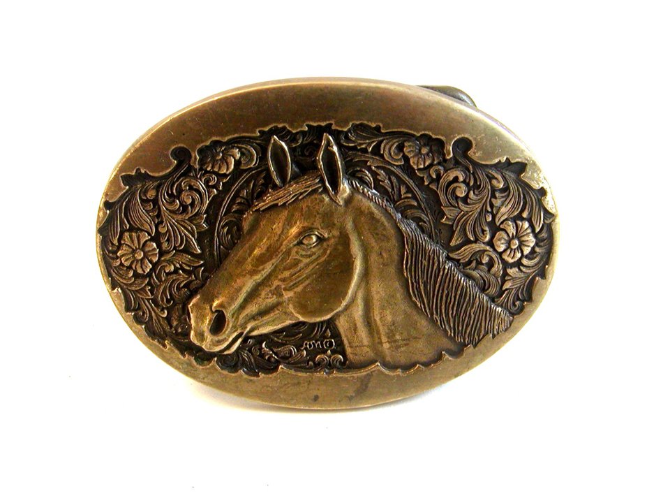 Small Vintage Horse Head Brass Belt Buckle by Award Designs