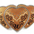 Western Cowgirls Three 3 Heart Leather Belt Buckle Ivan of Tawain 71715