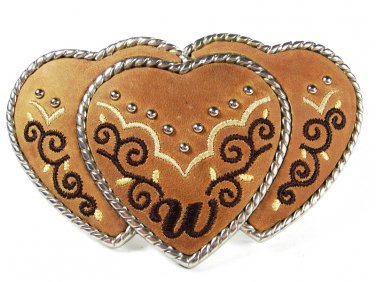 Western Cowgirls Three 3 Heart Leather Belt Buckle Ivan of Tawain 71715