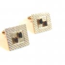 Vintage Silver Tone Amber & Deep Dark Blue Sapphire Cufflinks