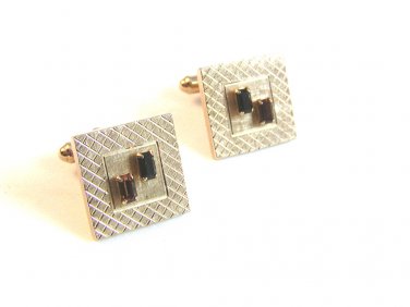 Vintage Silver Tone Amber & Deep Dark Blue Sapphire Cufflinks