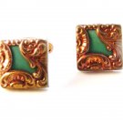 Vintage Deco Gold Tone Green Celluloid Cuff Links