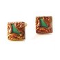 Vintage Deco Gold Tone Green Celluloid Cuff Links