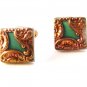 Vintage Deco Gold Tone Green Celluloid Cuff Links